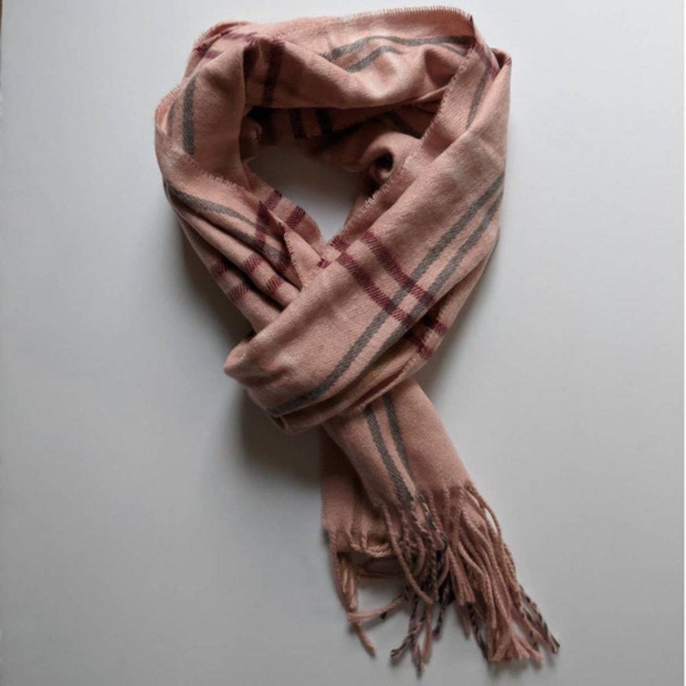 Cejon Rose Plaid Fringed Scarf FLAW